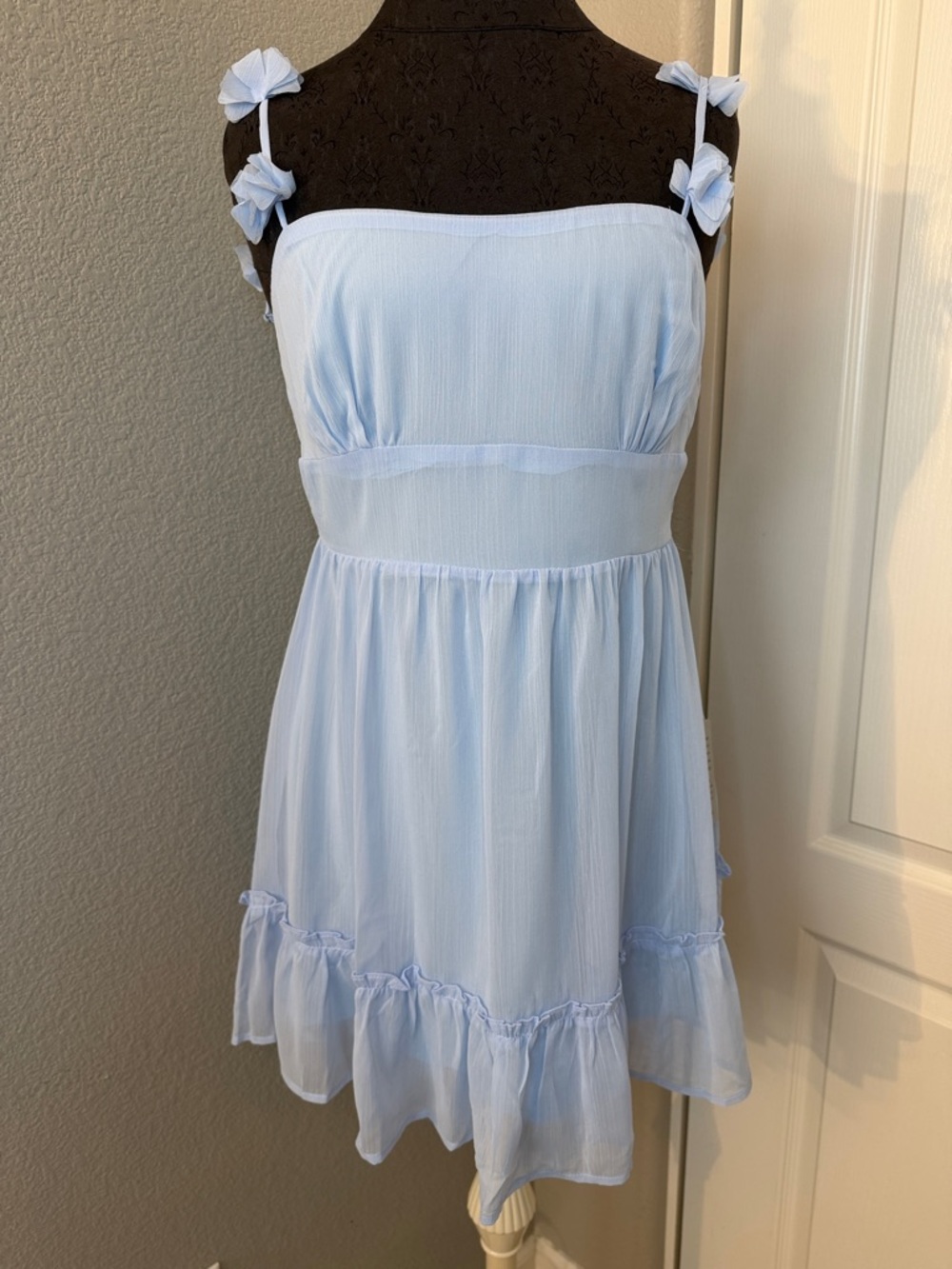 Lush Rosette Strap Fit & Flare Dress Cool Blue Dress Size Large NEW nordstrom - Picture 2 of 9